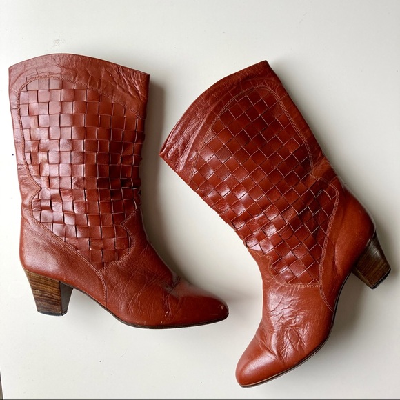 Frye Shoes - FRYE Vintage Brown Woven Heeled Fashion Boots 7.5